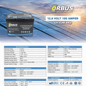 Orbus 12.8 V Volt 100 Amper Lityum Lifepo4 Akü