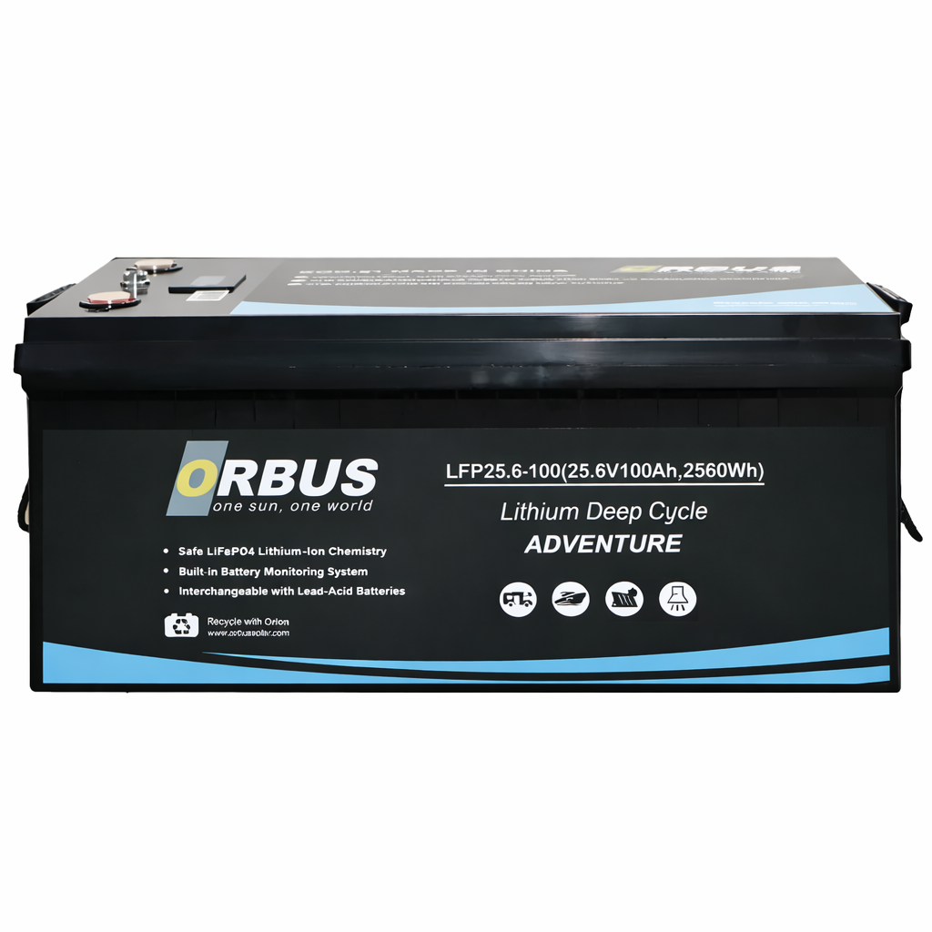 Orbus 25.6V 100Ah LiFePO4 Lityum Akü | Solar & Marin Tipi | Uzun Ömürlü, Hafif, Yüksek Performans