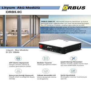 Orbus 51.2 V 100 Ah Lityum Lifepo4 LFP Akü Haberleşmeli akü