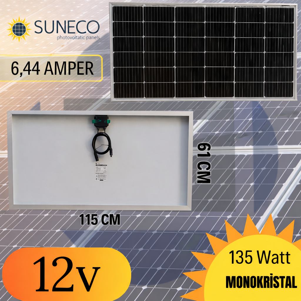 Suneco 135 Watt Half Cut Monokristal Solar Güneş Paneli 12 Volt