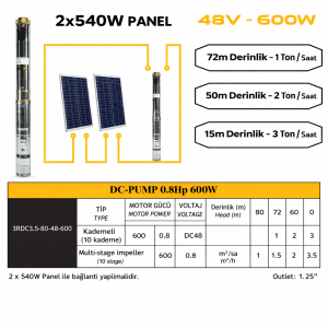 DC pompa 0.8 Hp / 600W / 48V (3RDC3.5-80-48-600)