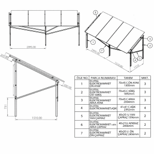 4 Panelli Galvaniz Solar Sehpa – Modüler Sistem (4-6-8. Panel Uyumlu)